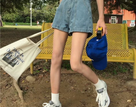 网红牛仔短裤女泫雅复古高腰阔腿裤夏季宽松显...