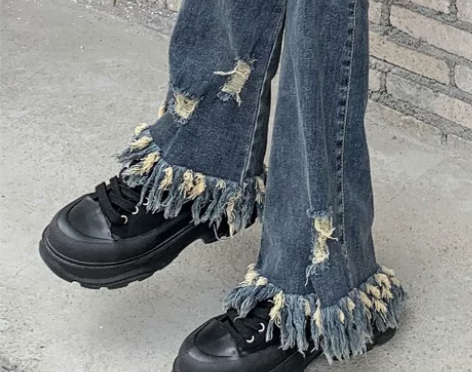 复古渐变色牛仔马蹄裤女春秋弹力提臀喇叭裤流...