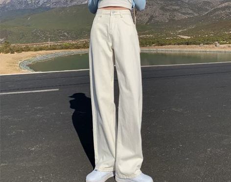 【可小刀，包邮出！】米白色阔腿牛仔裤女夏季...