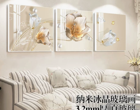 客厅装饰画简约现代卧室三联画无框画北欧麋鹿...