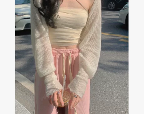 辣妹粉色网纱挂脖小吊带背心女夏季新款内搭外...