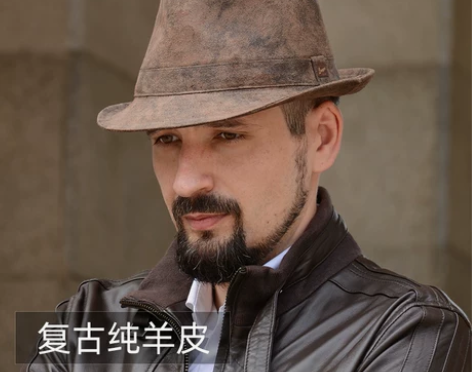 浪歌英伦复古羊皮帽男帽真皮帽子男春季爵士帽...