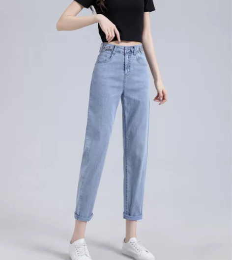天丝牛仔裤女夏季薄款直筒高腰哈伦裤子冰丝，...