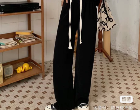 黑色阔腿裤 均码,裤长102,松紧腰,裤子...