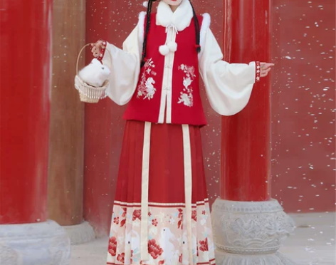 玉兔迎春原创明制冬季汉服女新年中国风马面裙...