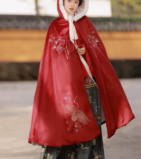 珍缕原创汉服【朝晖】长款连帽加绒加厚刺绣披...