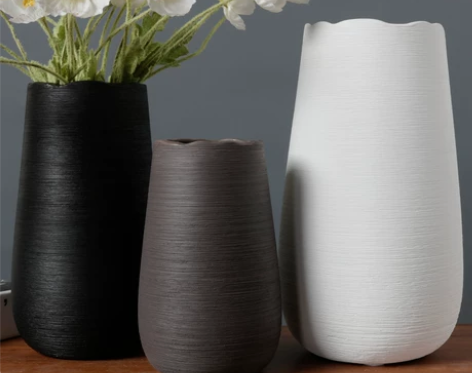 陶瓷插花现代简约水养摆件客厅黑白色干花器北...