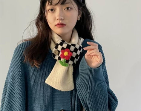 棋盘格子小围巾女2021冬季新款韩版保暖护...