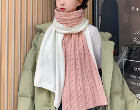 冬季韩版拼色冬季保暖时尚百搭学生围巾披肩针...