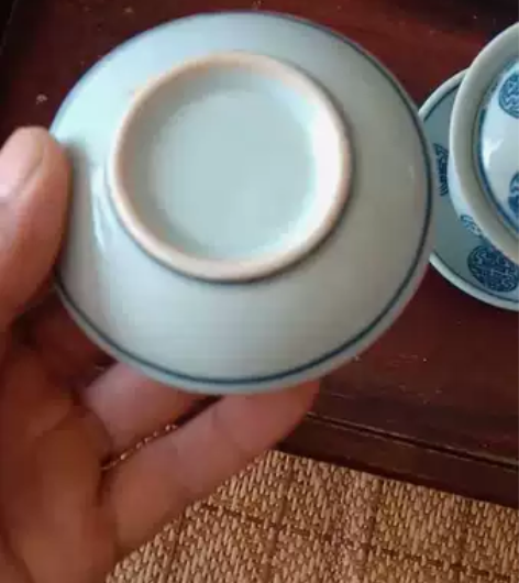 清晚期 青花寿字盖碗一对，六件套，器型周整...