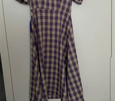 紫色格子浪漫法式裙 实体店入的,后来怀孕了...