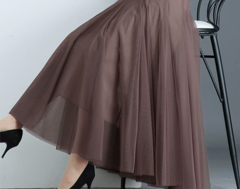 夏季薄款网纱半身裙大摆裙百褶裙黑色长裙子垂...