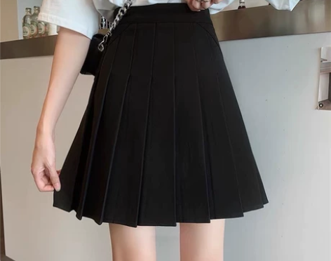 黑色毛呢百褶裙 松紧带后腰M码腰围63~8...