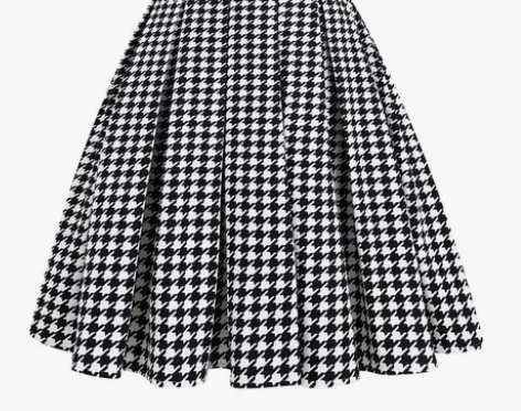 春夏女新赫本复古千鸟格a字蓬蓬百褶中长半身...