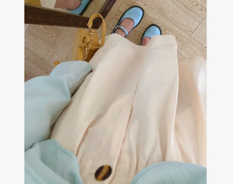 ?春夏穿搭小能手！经典百搭松紧腰一粒扣中长...