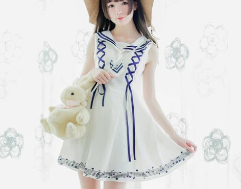 漫踪五线谱音符学院风女连衣裙水手服套装春夏...