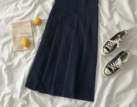 ins时尚复古气质港风纯色中长款a字半身裙...