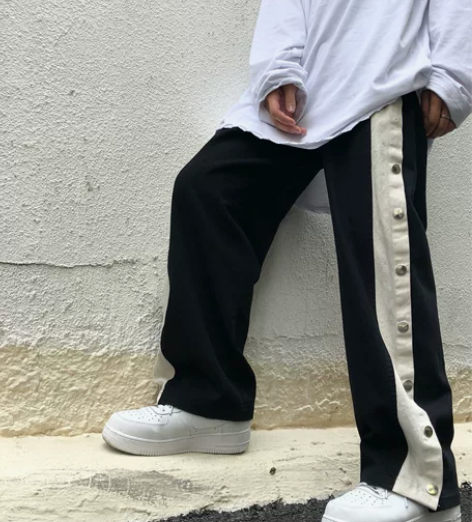 包邮,川川也 松紧腰排扣裤男女秋高腰休闲裤...