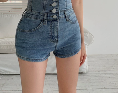 超高腰牛仔短裤女夏季韩版2022新款设计感...
