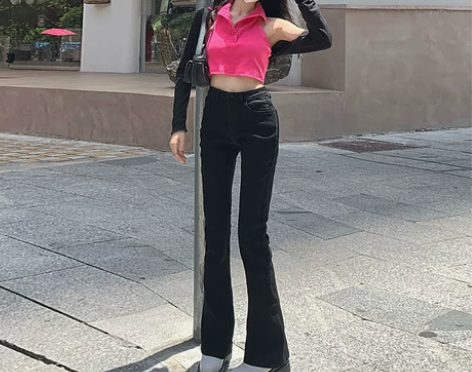 高腰微喇牛仔裤女2021年春秋季显瘦显高垂...