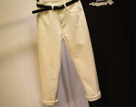 bf风宽松磨毛抓绒哈伦牛仔裤女百搭学生高腰...