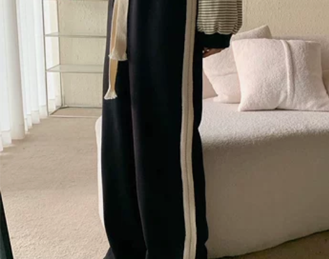 港风宽松设计感高腰抽绳休闲裤女学生夏季薄款...