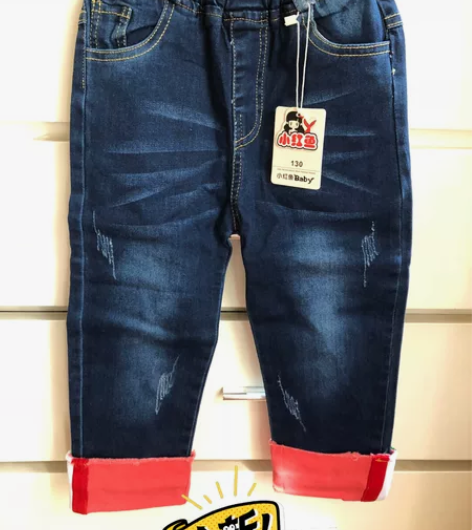 女童130码夏季彩布边七分弹力牛仔裤夏季中...