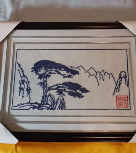 挂画望江桃花，挑花工艺品，国家非物质文化遗...