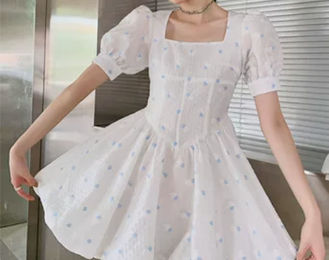 艺术生裙子法式赫本风泡泡袖收腰正式场合连衣...
