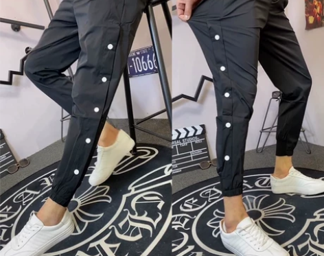 精神小伙修身束脚裤子男士夏季青少年薄款运动...