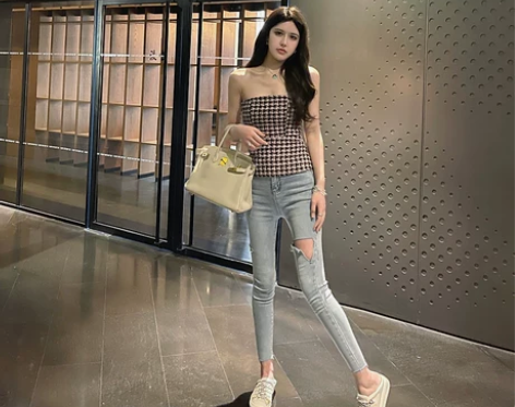 M900破洞牛仔裤女修身小脚2022年新款...