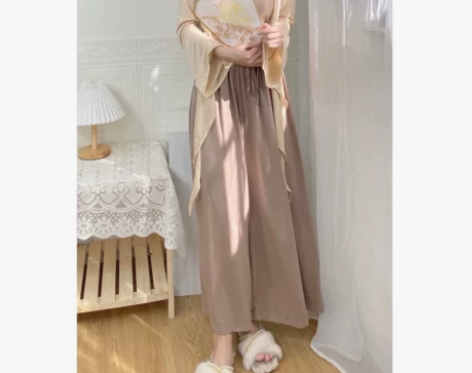 舒适莫代尔垂感阔腿裤直筒高腰松紧宽松显瘦通...