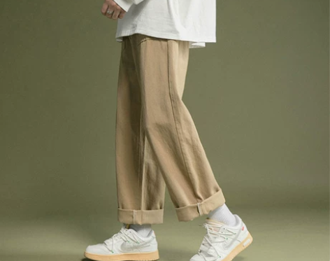 卡其色日系oversize裤子美式复古工装...
