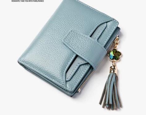 真皮钱包女2019新款韩版潮短款简约钱夹女...