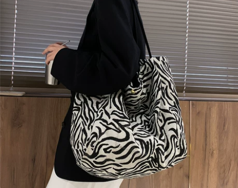 斑马纹帆布包包2021新款时尚女夏季大容量...