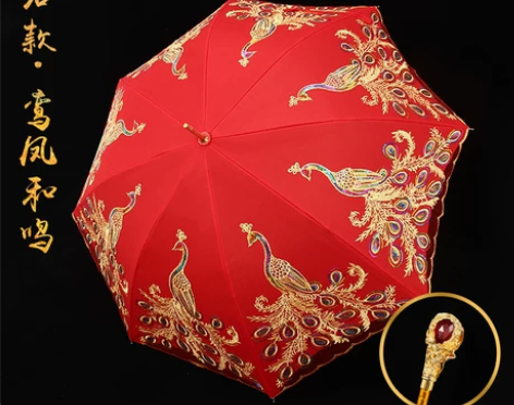 【狂欢价】红伞结婚新娘伞红色出嫁雨伞中式古...