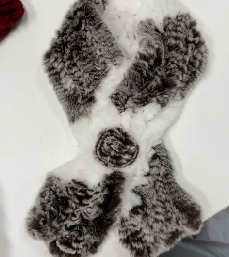 全新獭兔毛围巾女士真毛毛围脖，颜色：白加棕...