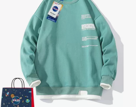 NASA ABOUT圆领假两件卫衣男潮in...