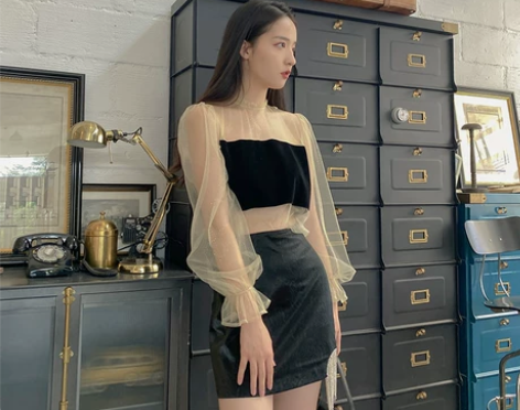 QIUQIUZHONG高腰包臀裙a字皮裙水...