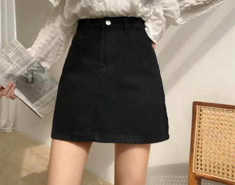 黑色牛仔半身裙高腰a字裙春秋季夏2022新...