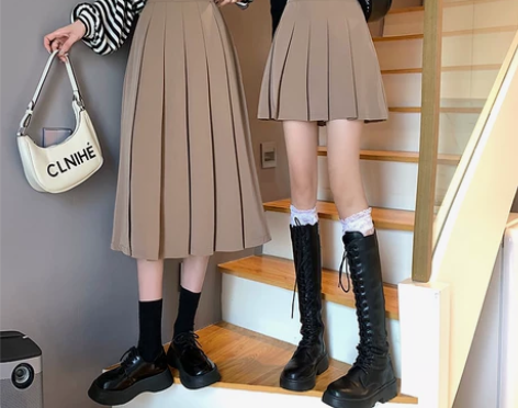 棕色百褶裙半身裙女春秋冬2021新款高腰显...