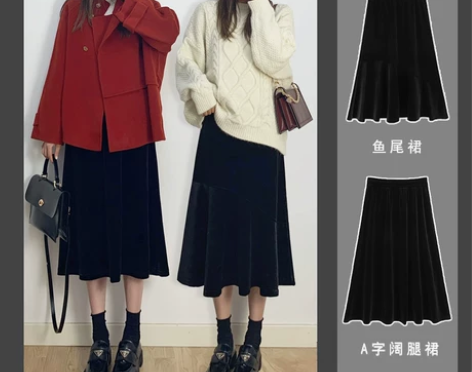 (全新)金丝绒半身裙女春秋季2022新款黑...