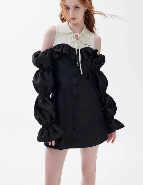 连衣裙短裙underpass原创设计毛织拼...