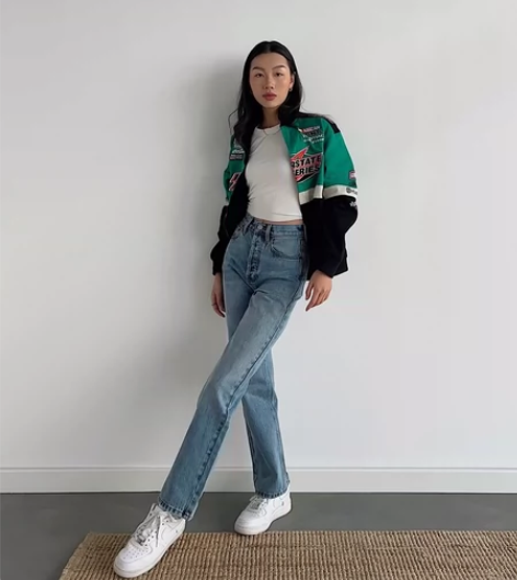 DP醉桃kendall同款美式高腰显瘦中蓝...