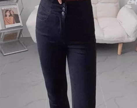 黑灰色加绒牛仔裤女秋冬2022年新款紧身小...