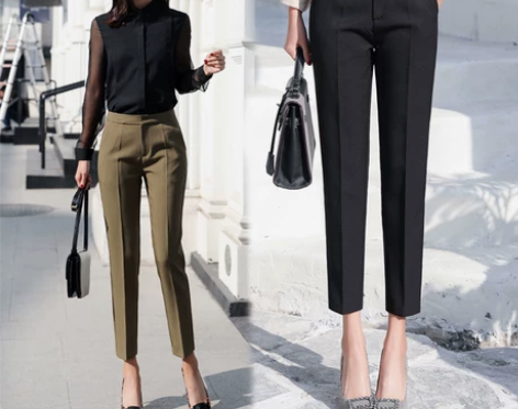 chic西装裤女直筒九分cec工装裤宽松烟...