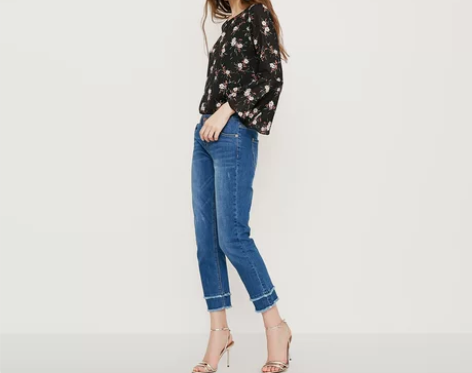 Vero Moda裤脚双层毛边七分牛仔裤 ...