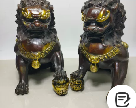 2#狮子，门狮一对 黄铜仿紫铜鎏金复古工艺...