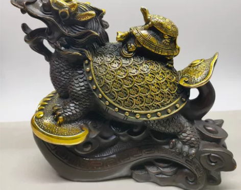 如意龙龟摆件 黄铜仿紫铜鎏金复古工艺 批发...