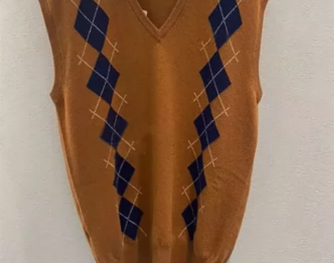 小众潮牌2022秋冬新款宽松学院风菱格v领...